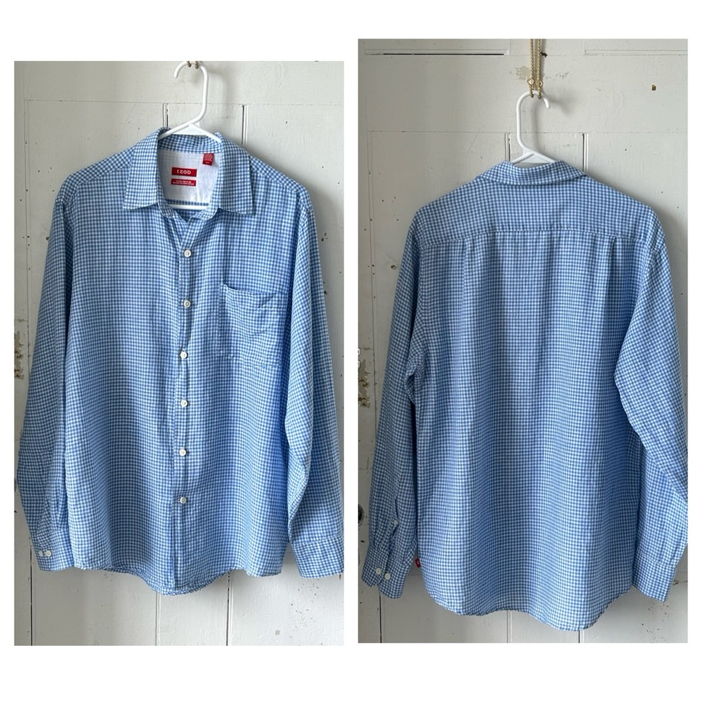 Izod Men's Island Linen Gingham Button Down Shirt